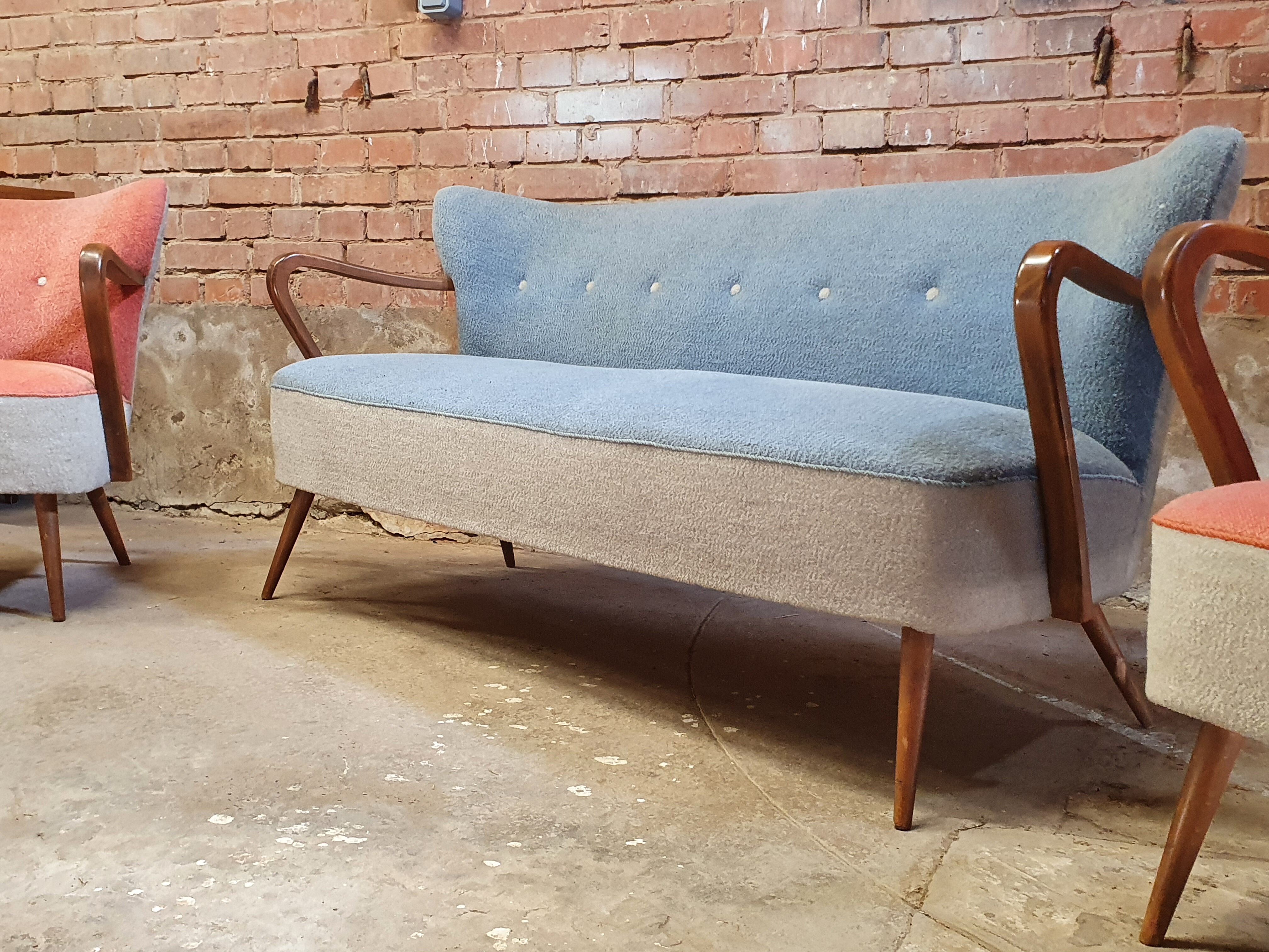 Cocktail set pair of armchair and its sofa 1960