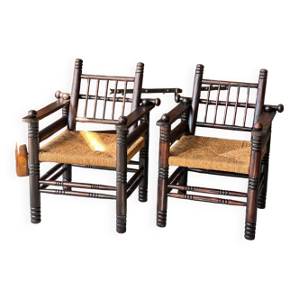 Pair of Charles Dudouyt Art Deco style armchairs 1940
