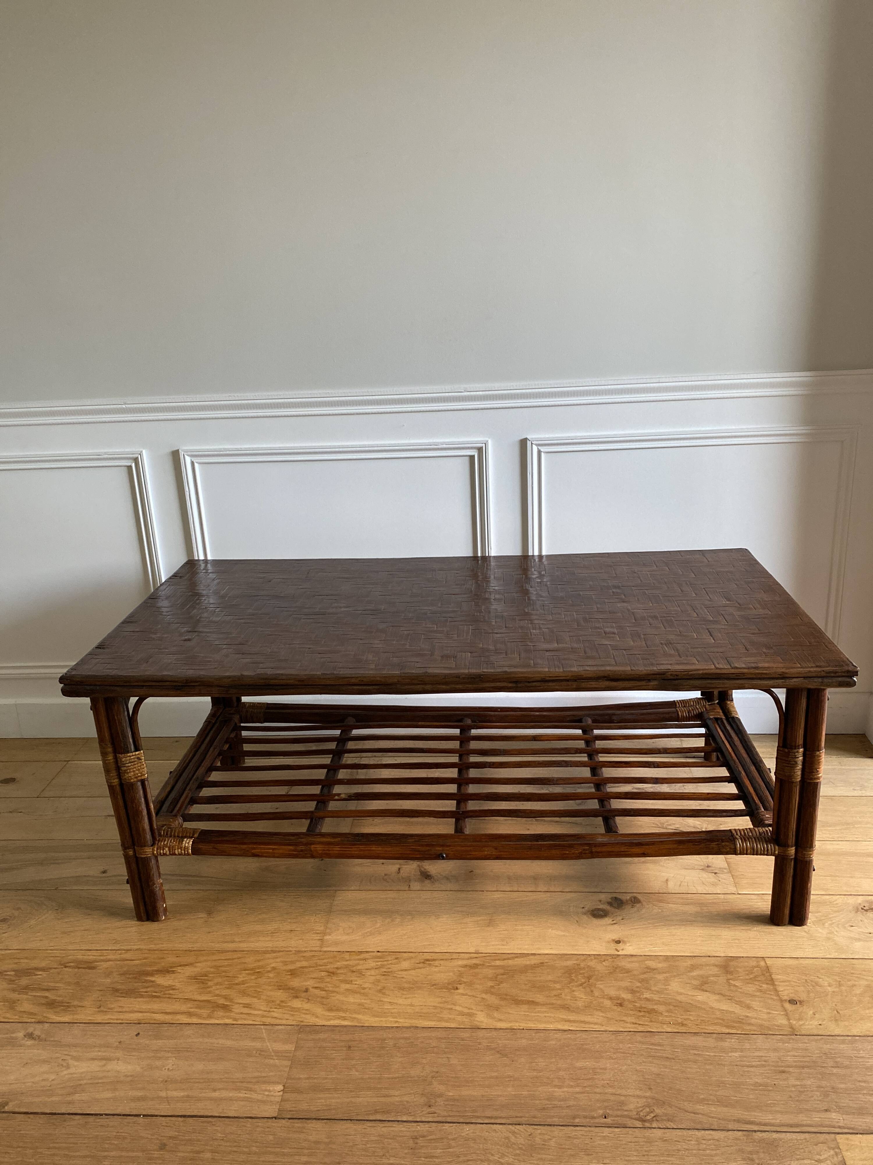 Vintage brown bamboo living room coffee table