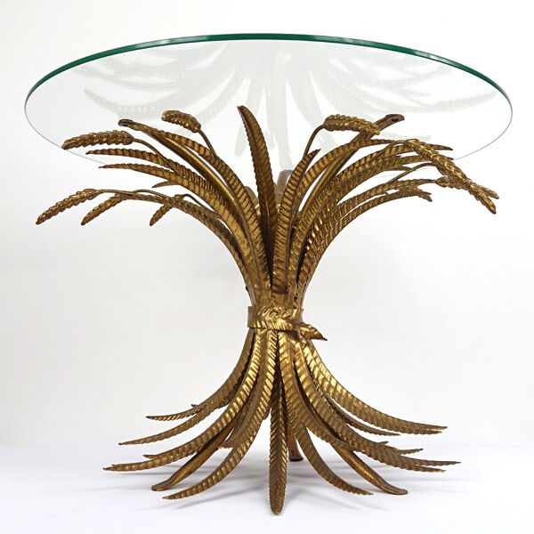 Table basse en forme de gerbe de blé dorée Hollywood Regency dans le style de Coco Chanel, années 1960.