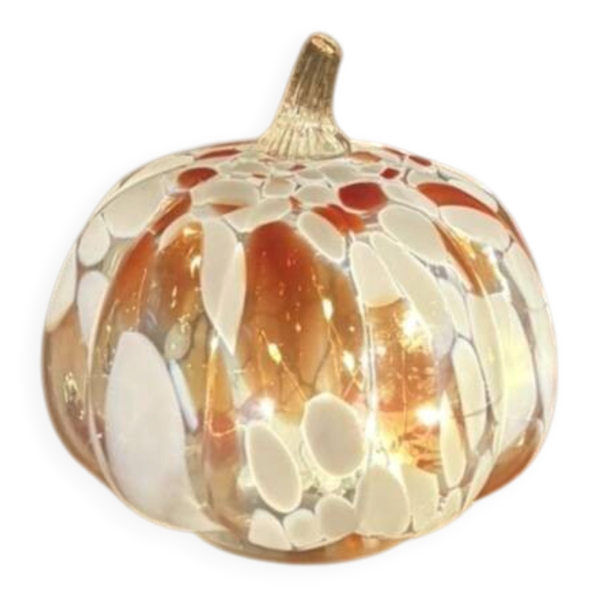 Lampe citrouille en verre mosaïque orange et blanche