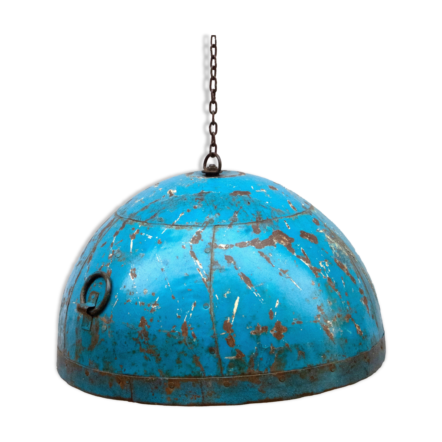 Metal hanging with its original blue colour