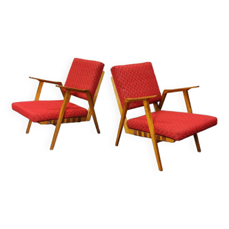 Pair of red armchairs by Uluv, ex Czechoslovakia 1960