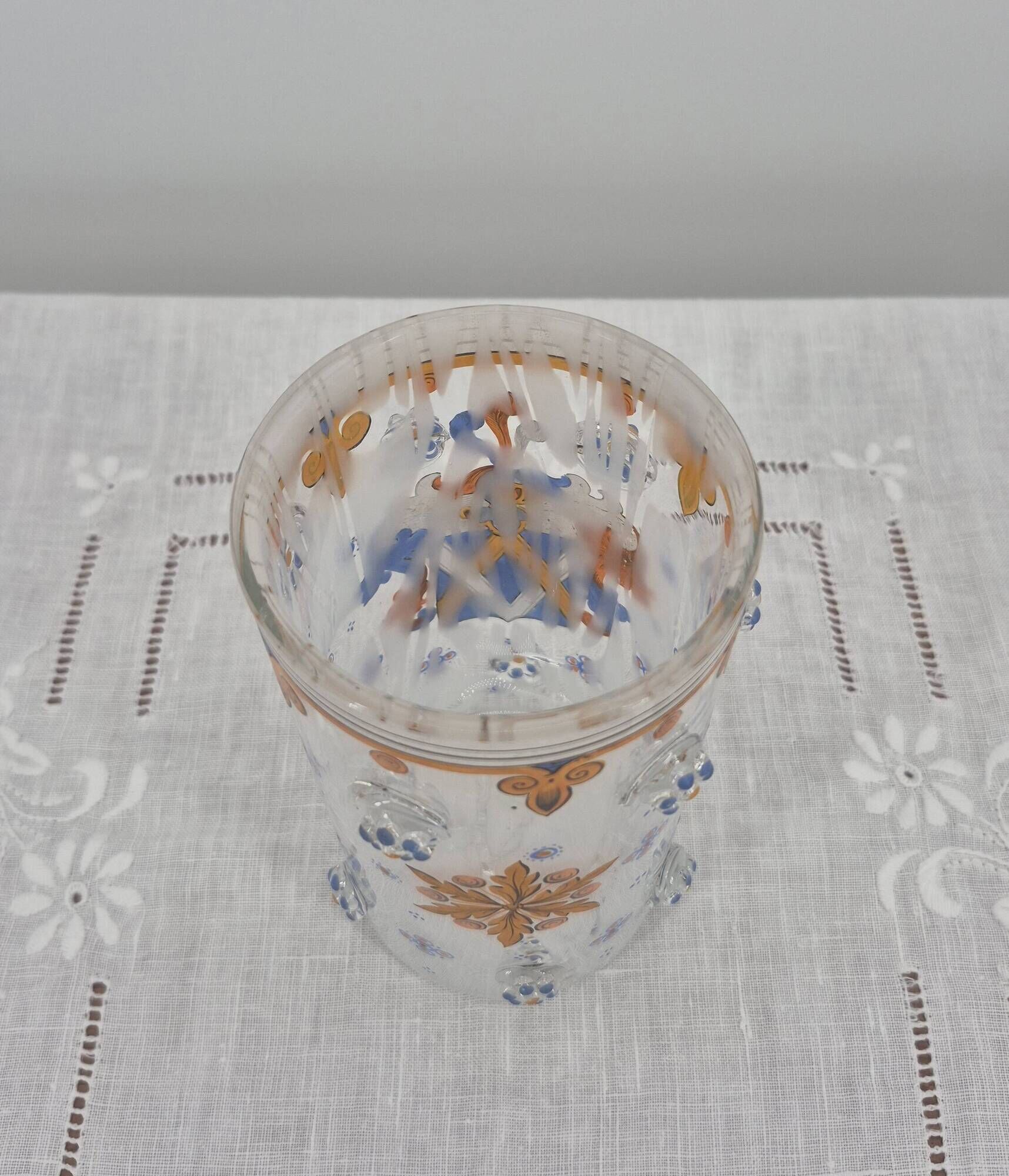Small enamelled glass vase with armorial design in Historismus style from 19th century Bohemia.