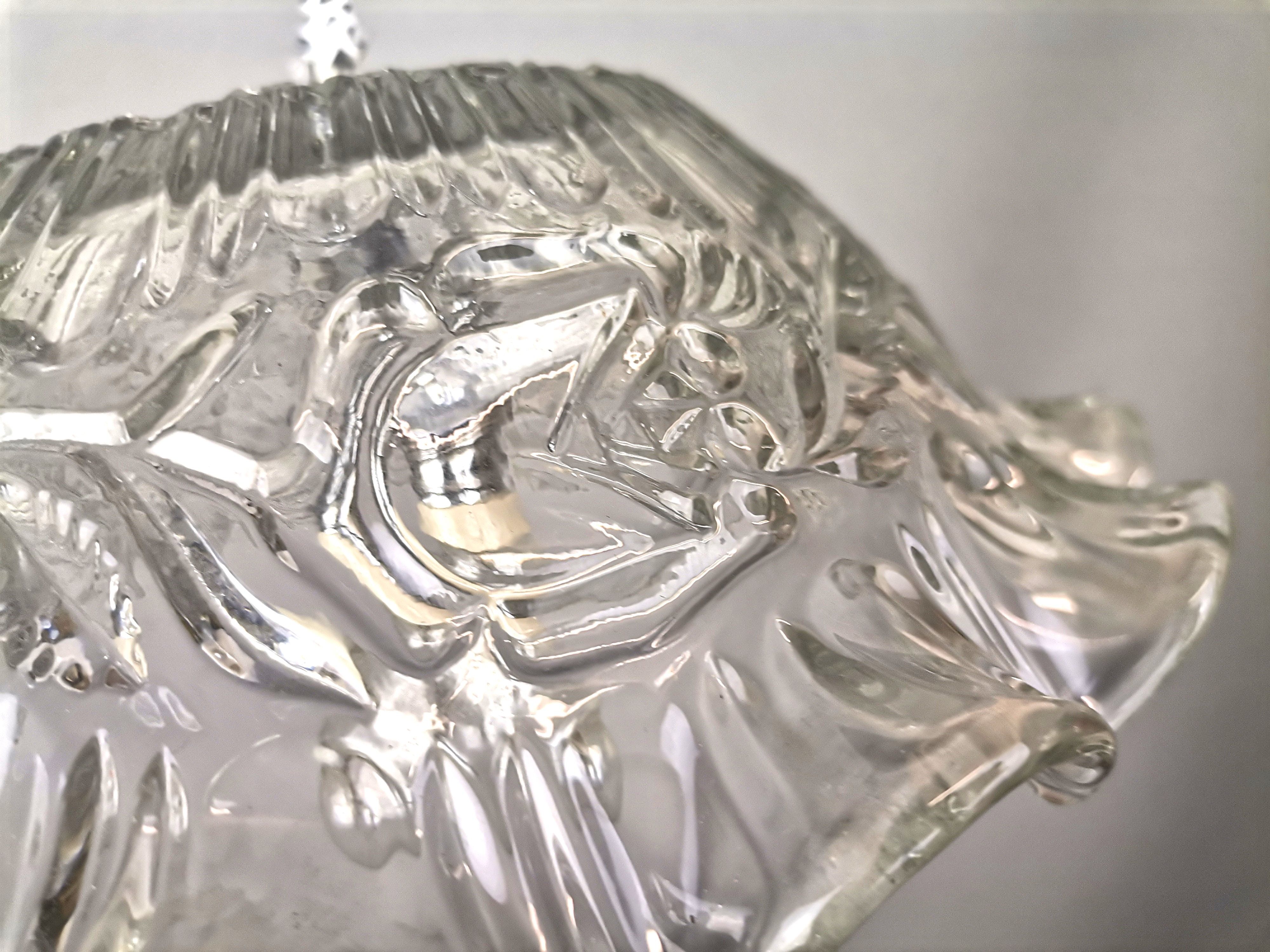 Portuguese farmhouse mid century clear floral glass hanging lamp, 1960s