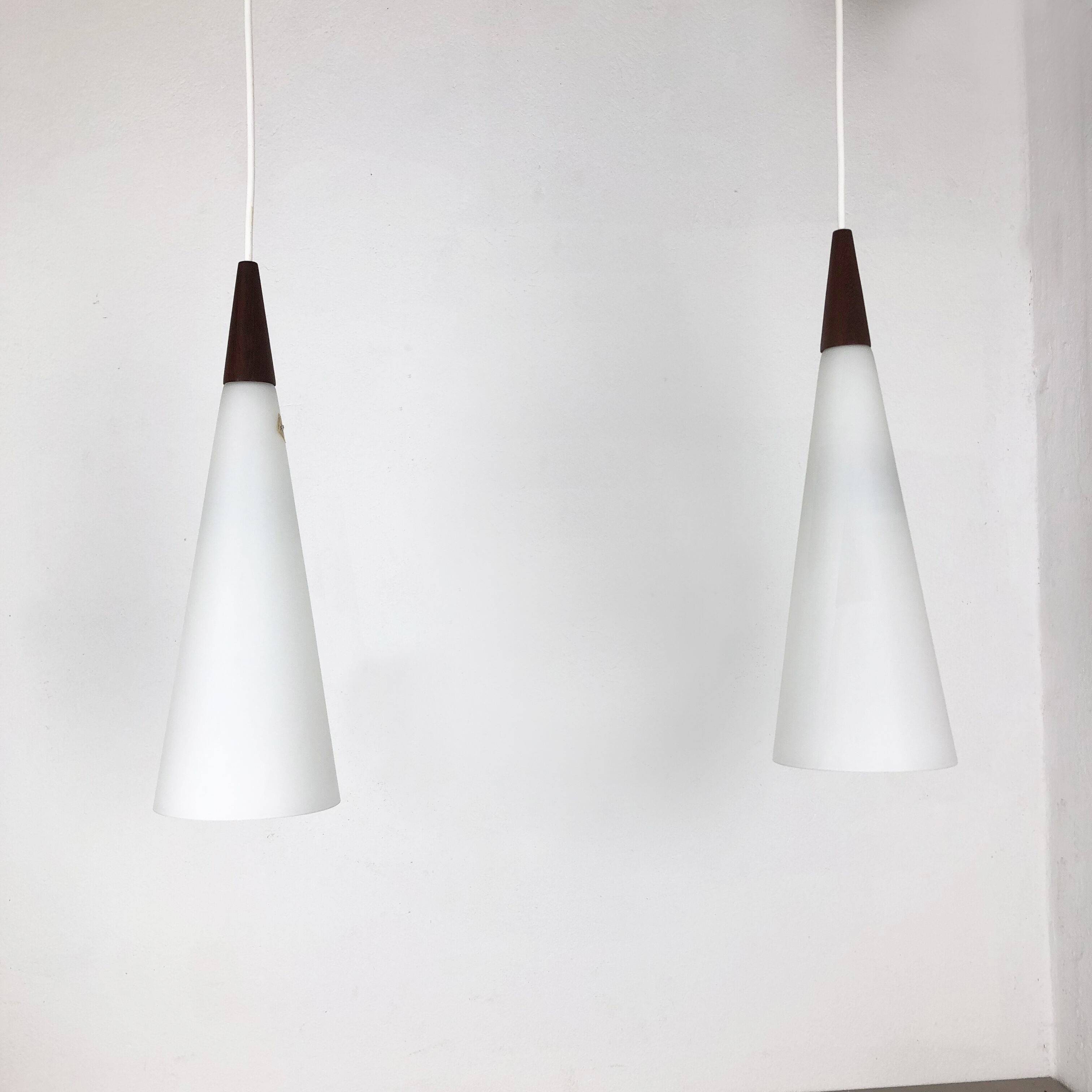 Set of 2 "trompet" hanging lamps by Jo Hammerborg for Fog & Mørup, Denmark, 1963