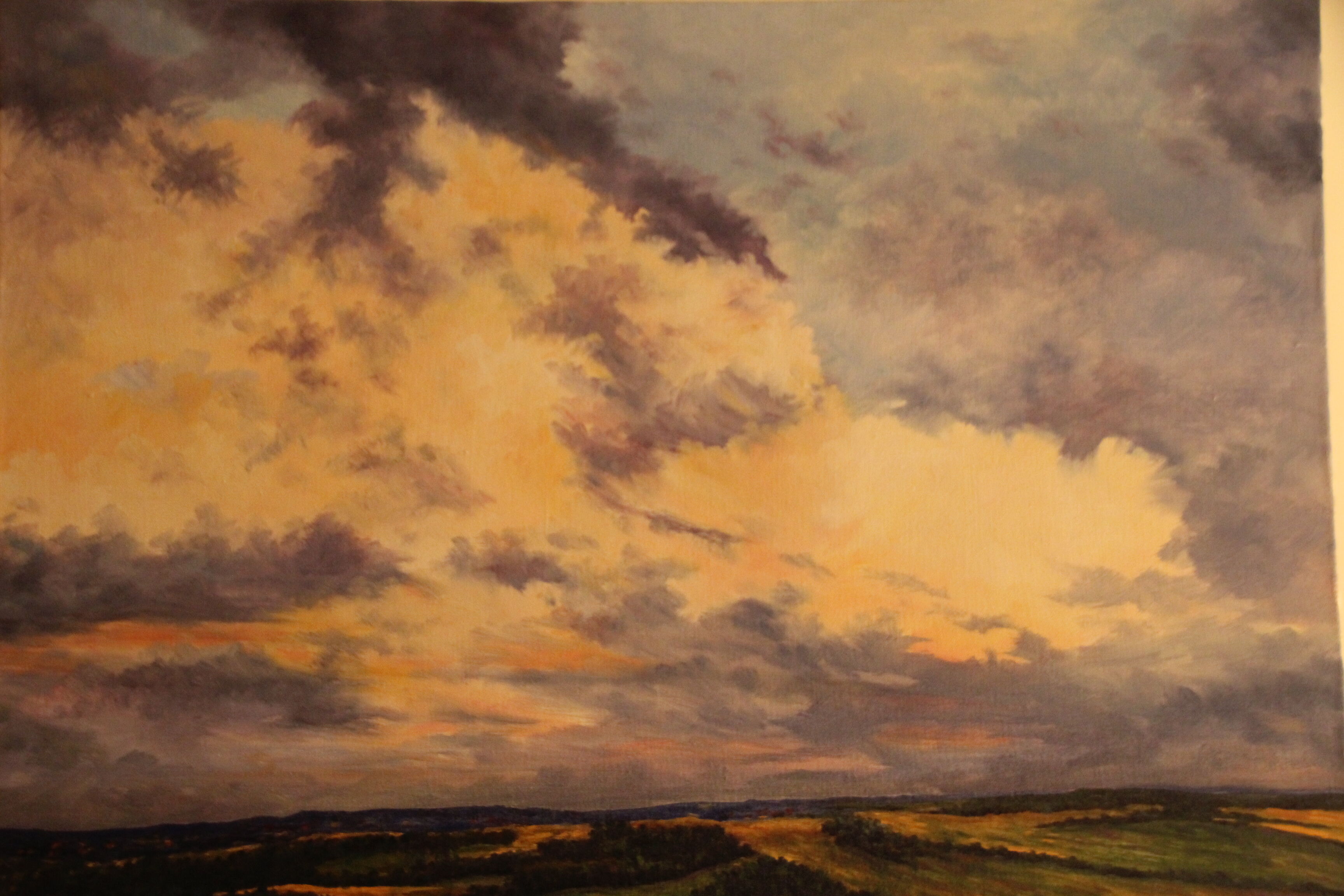 Impressionist painting oil on canvas landscape nature countryside fields bocage in france