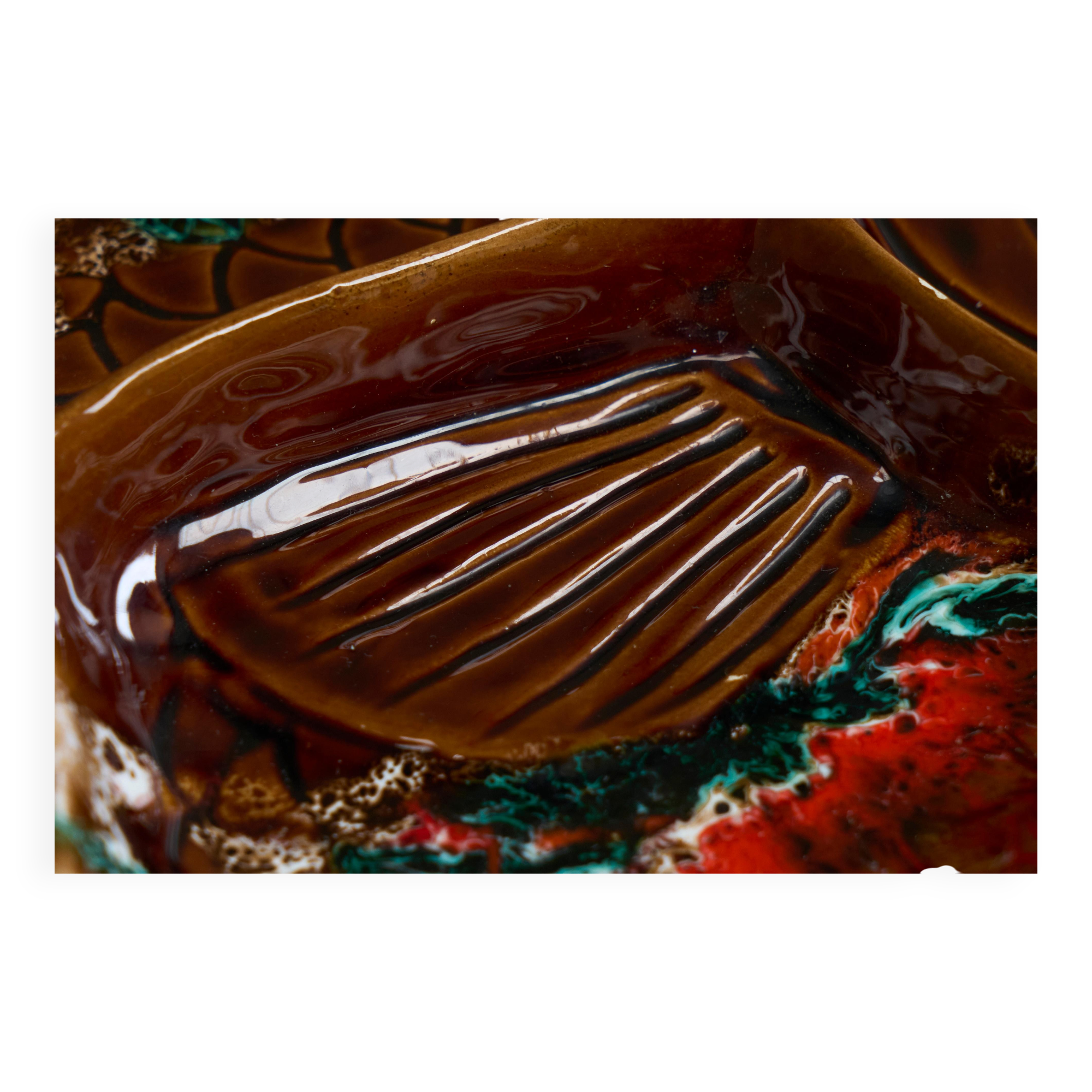 Grande coupe poisson Vallauris studio poterie milieu 20e siècle