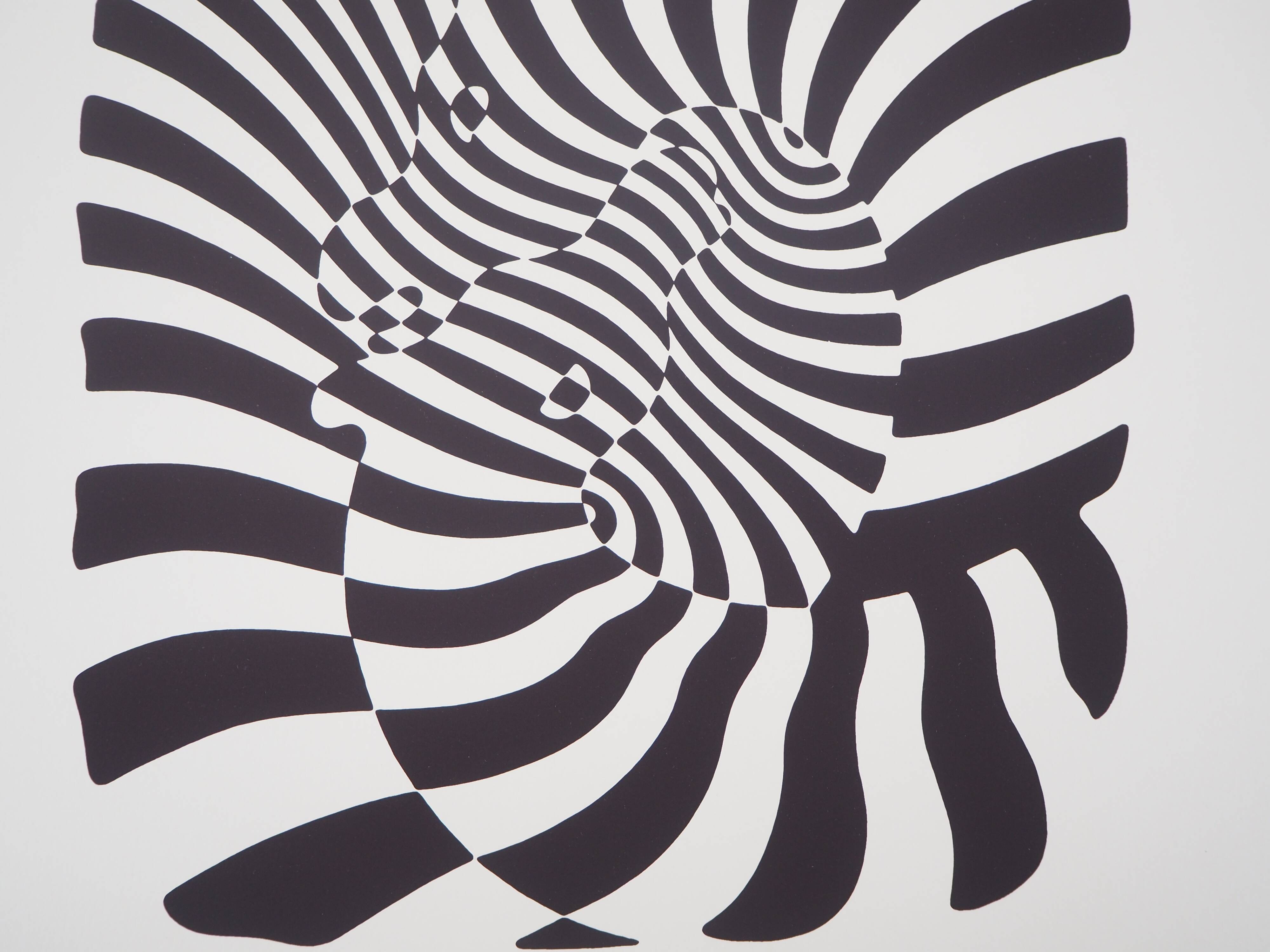Victor vasarely : couple de zèbres - sérigraphie originale signée