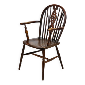 English Windsor Wheel Back Chair Rural Antique Beech Elm Wood 1840