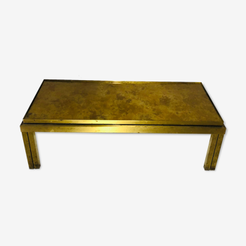 Vintage coffee table in brass and ocean glass - Maison Jansen
