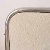 Armchair in ecru wool and stainless steel