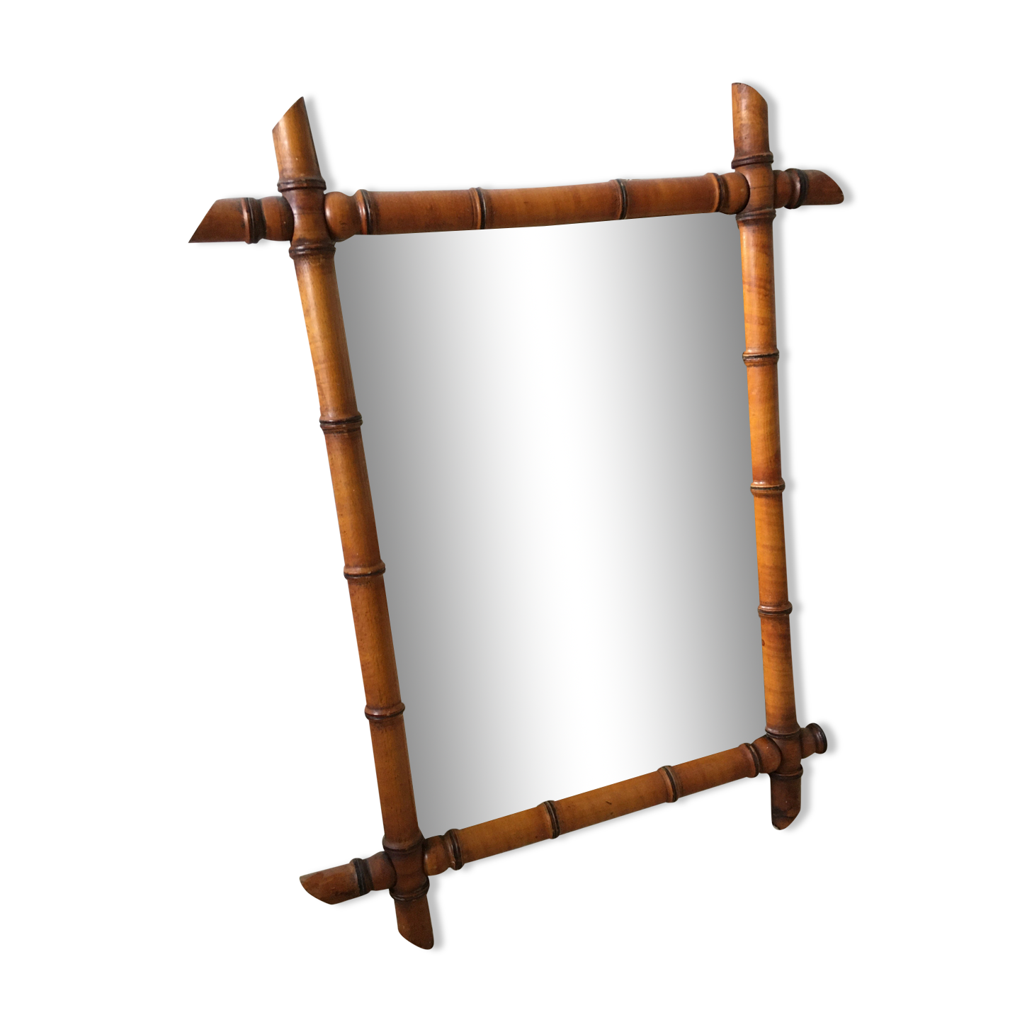 Bamboo-style wooden mirror 64x80cm