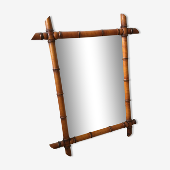 Bamboo-style wooden mirror 64x80cm