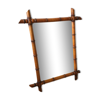 Bamboo-style wooden mirror 64x80cm