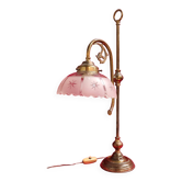 large 1900 brass lamp and cut and opaque glass lampshade, 53x25 original elec,
