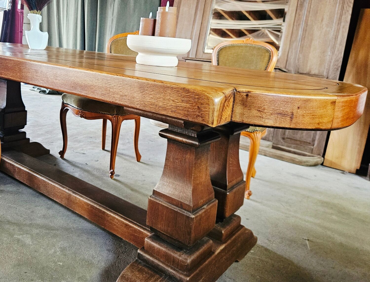 Large antique monastery table in solid oak – exceptional tabletop