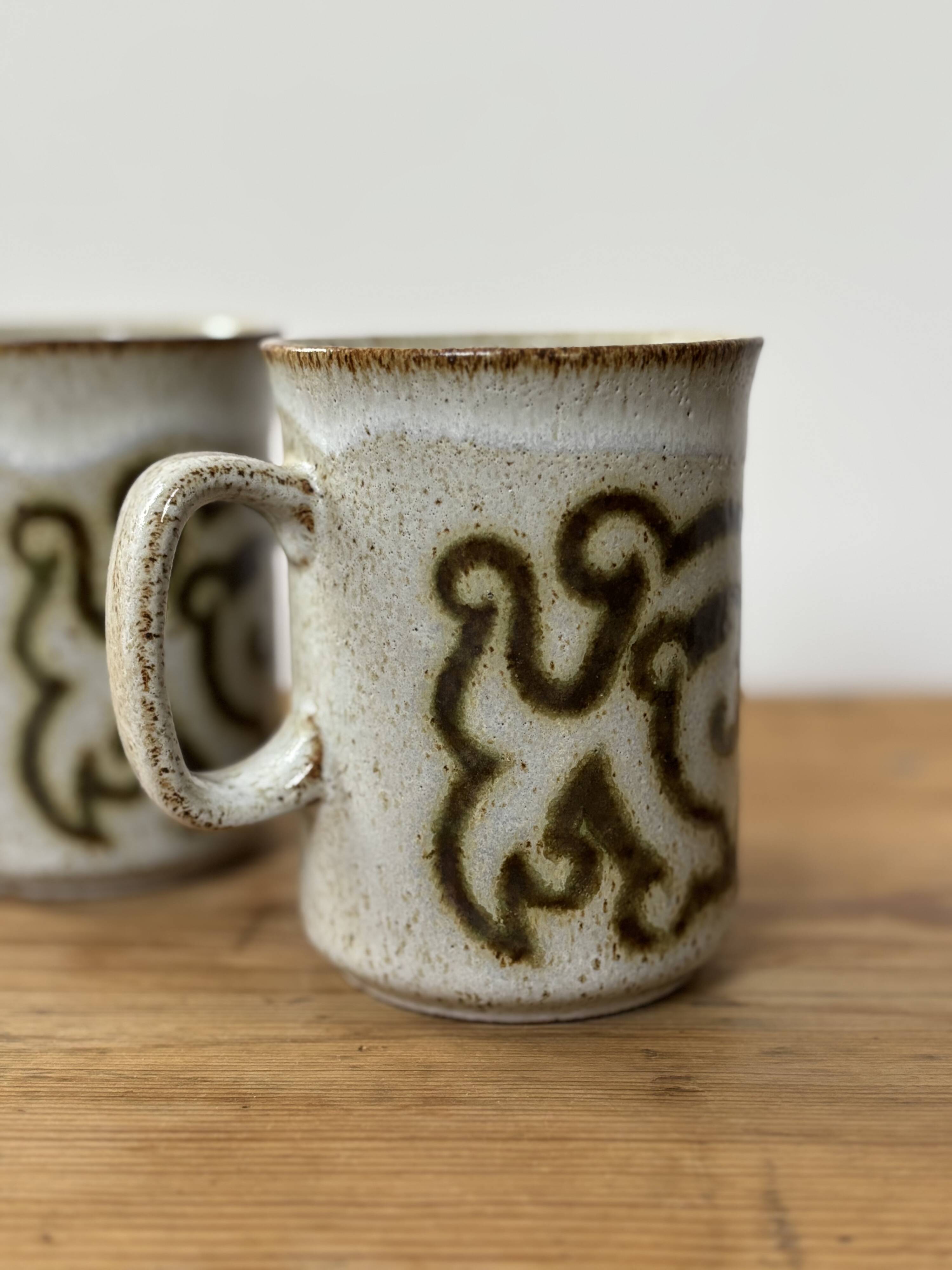 2 vintage Ducan ceramics glazed stoneware mugs