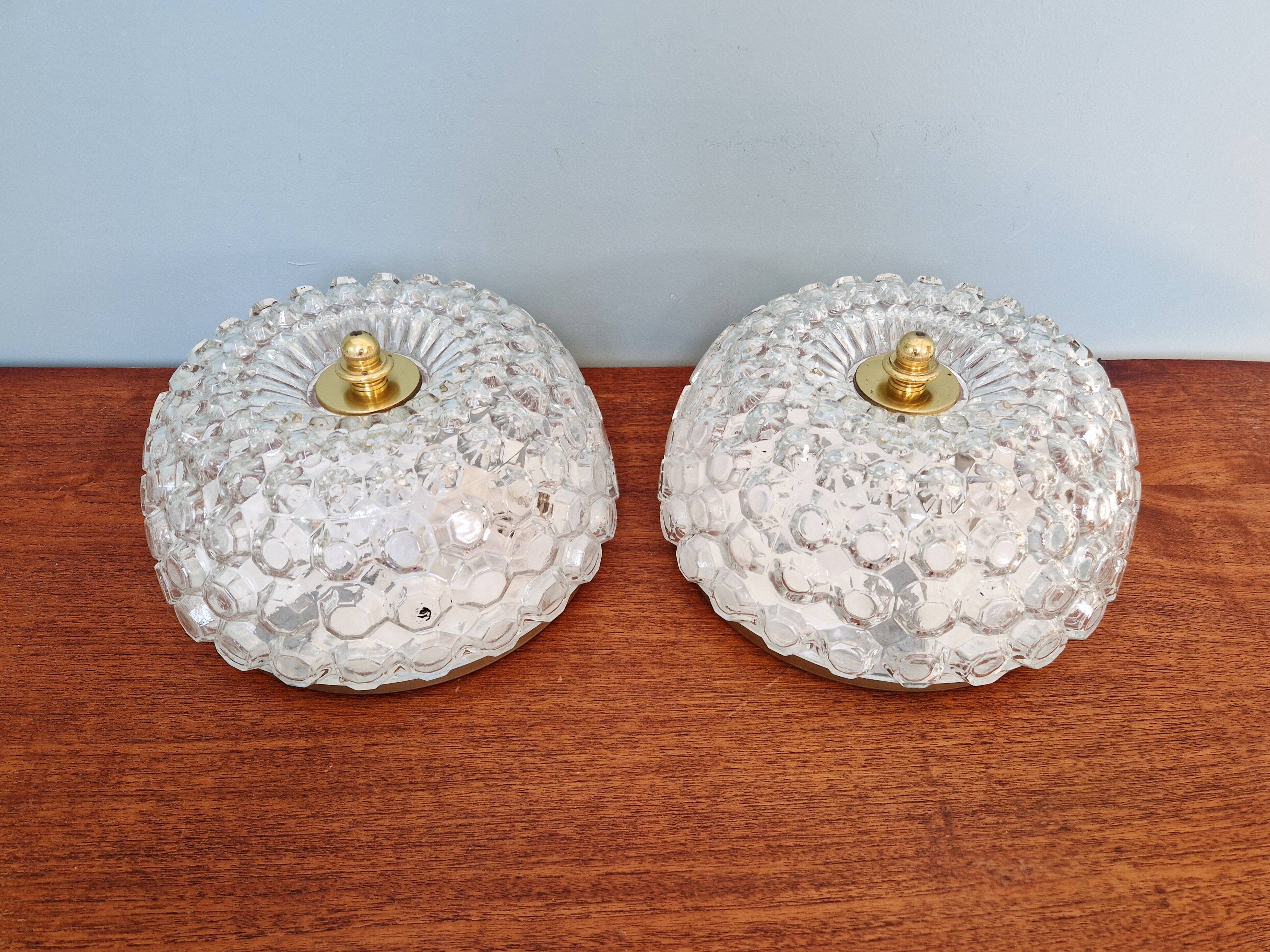 Pair of transparent honeycomb glass ceiling lights, Limburg, 1970