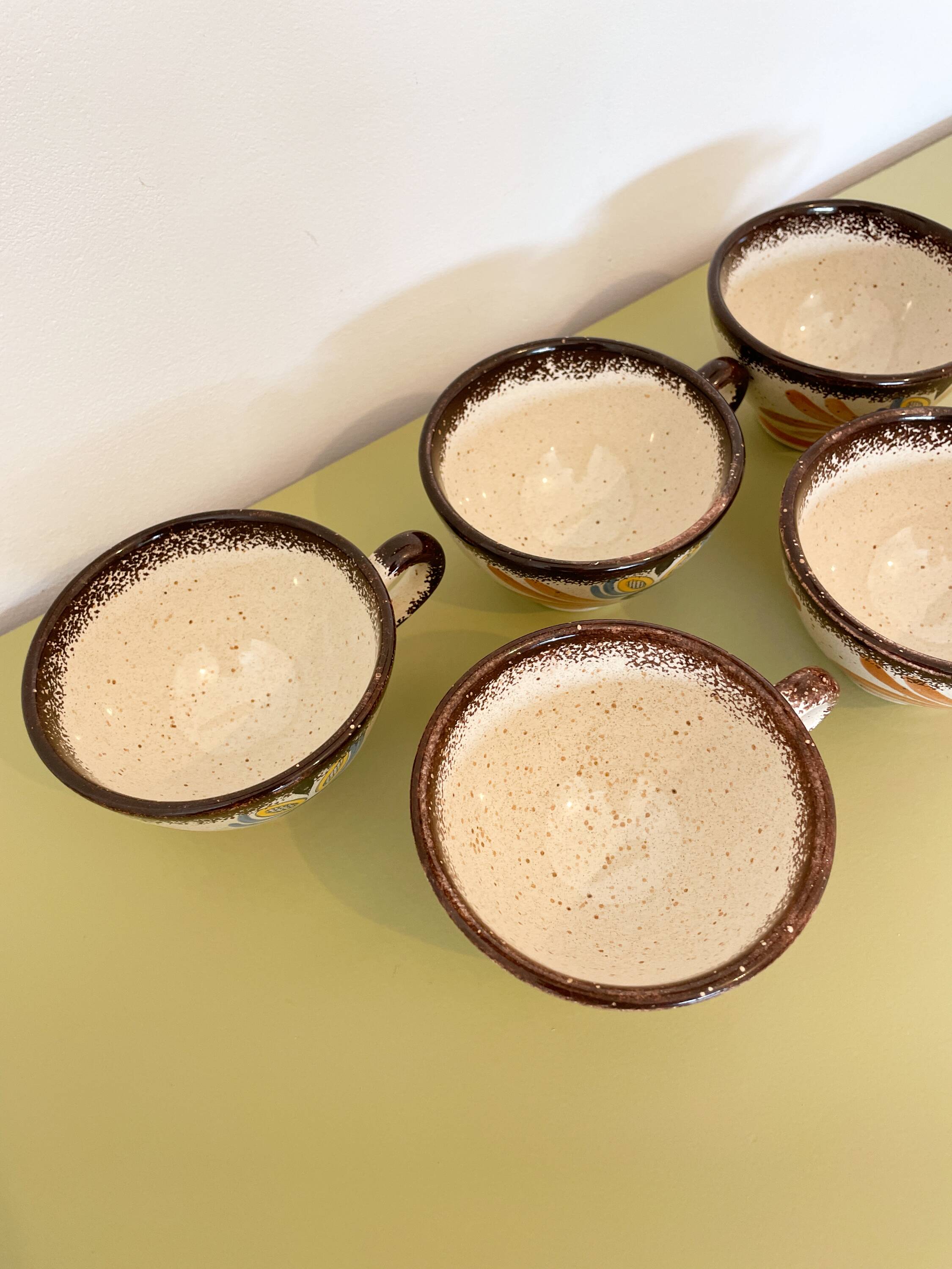 Lot of 5 vintage MBFA Pornic glazed stoneware cups - 1960s/70s