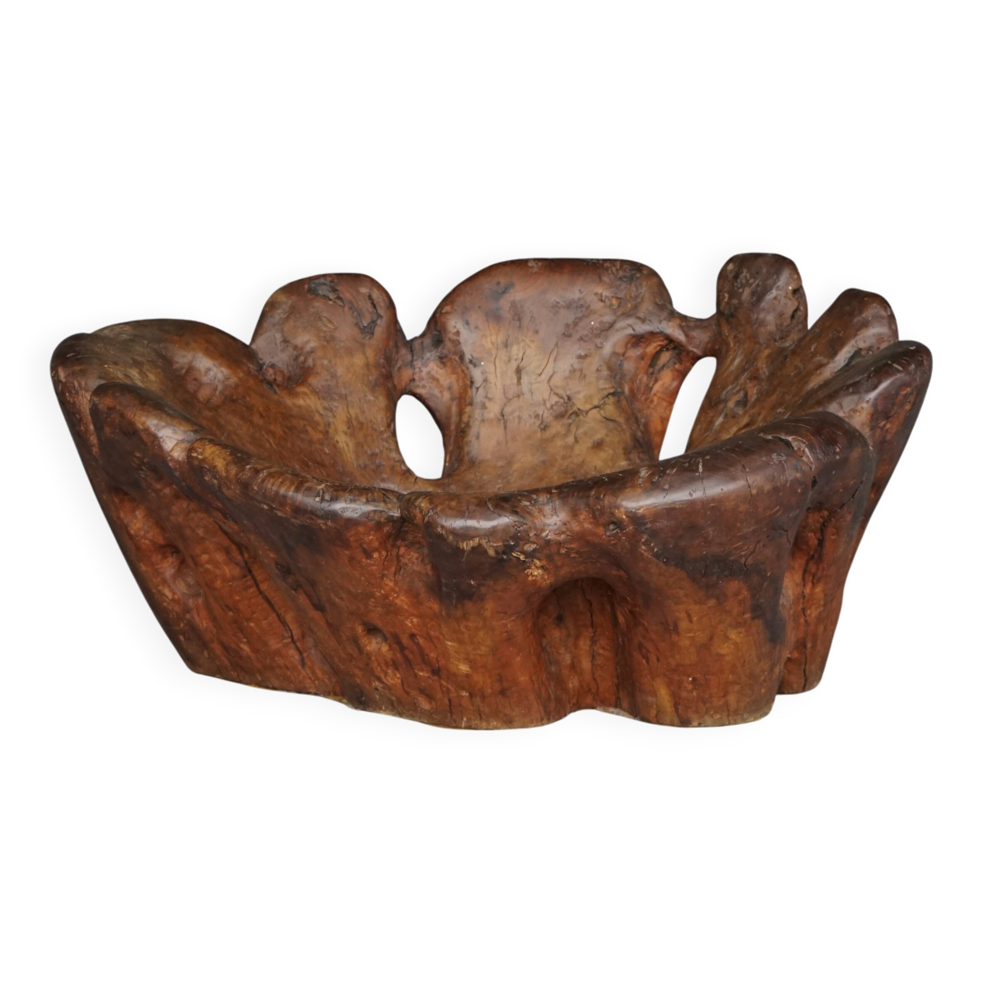 Sculptural Burl wood Low Lounge Chair. 1970s