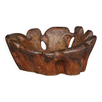 Sculptural Burl wood Low Lounge Chair. 1970s