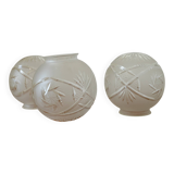 Ensemble de 3 abat-jour vintage en cristal taillé, globes soufflés à la main, années 1960