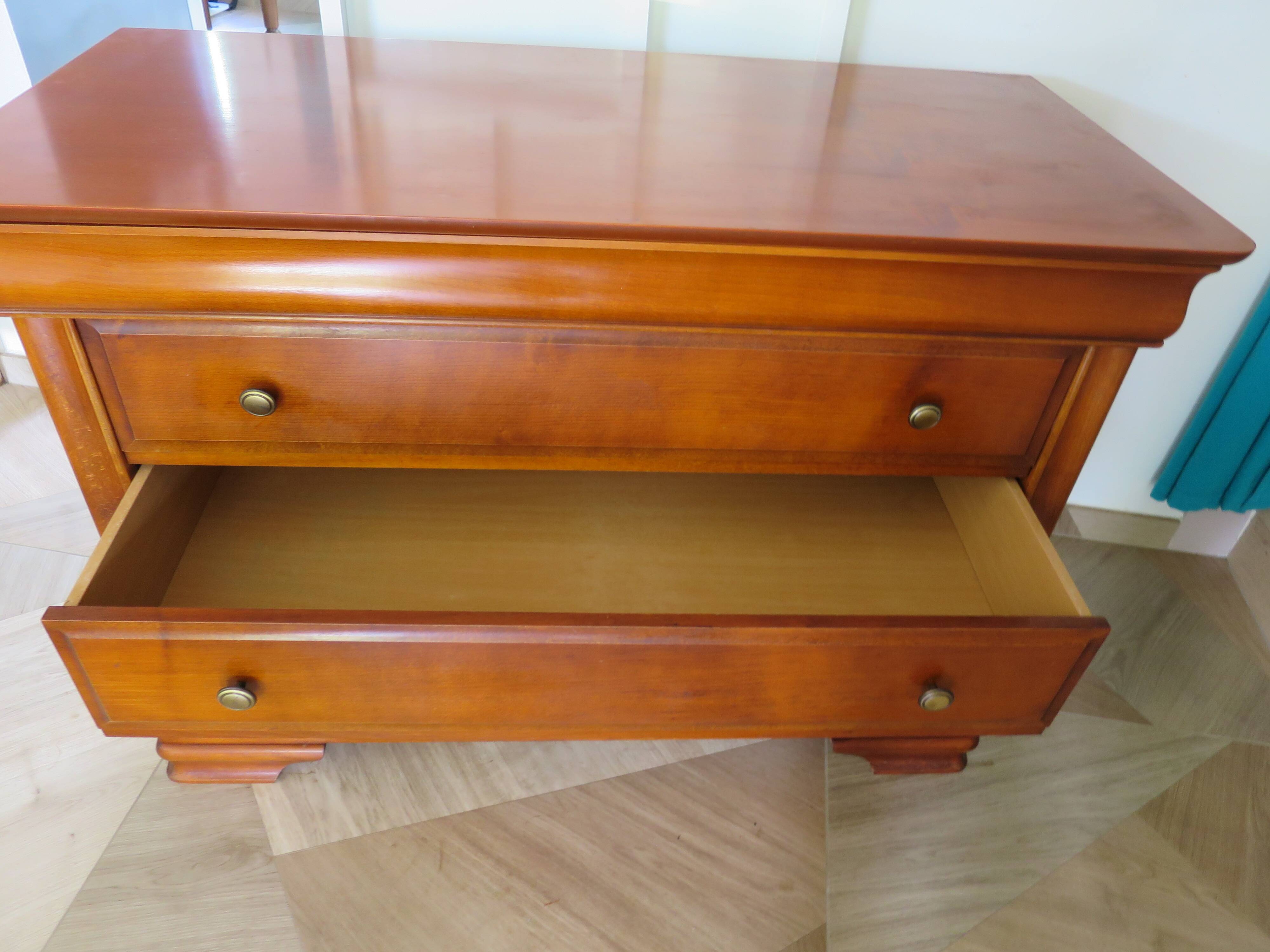 Cherry wood ogee chest of drawers - 4 drawers - 80s - long chest of drawers - Louis Philippe style