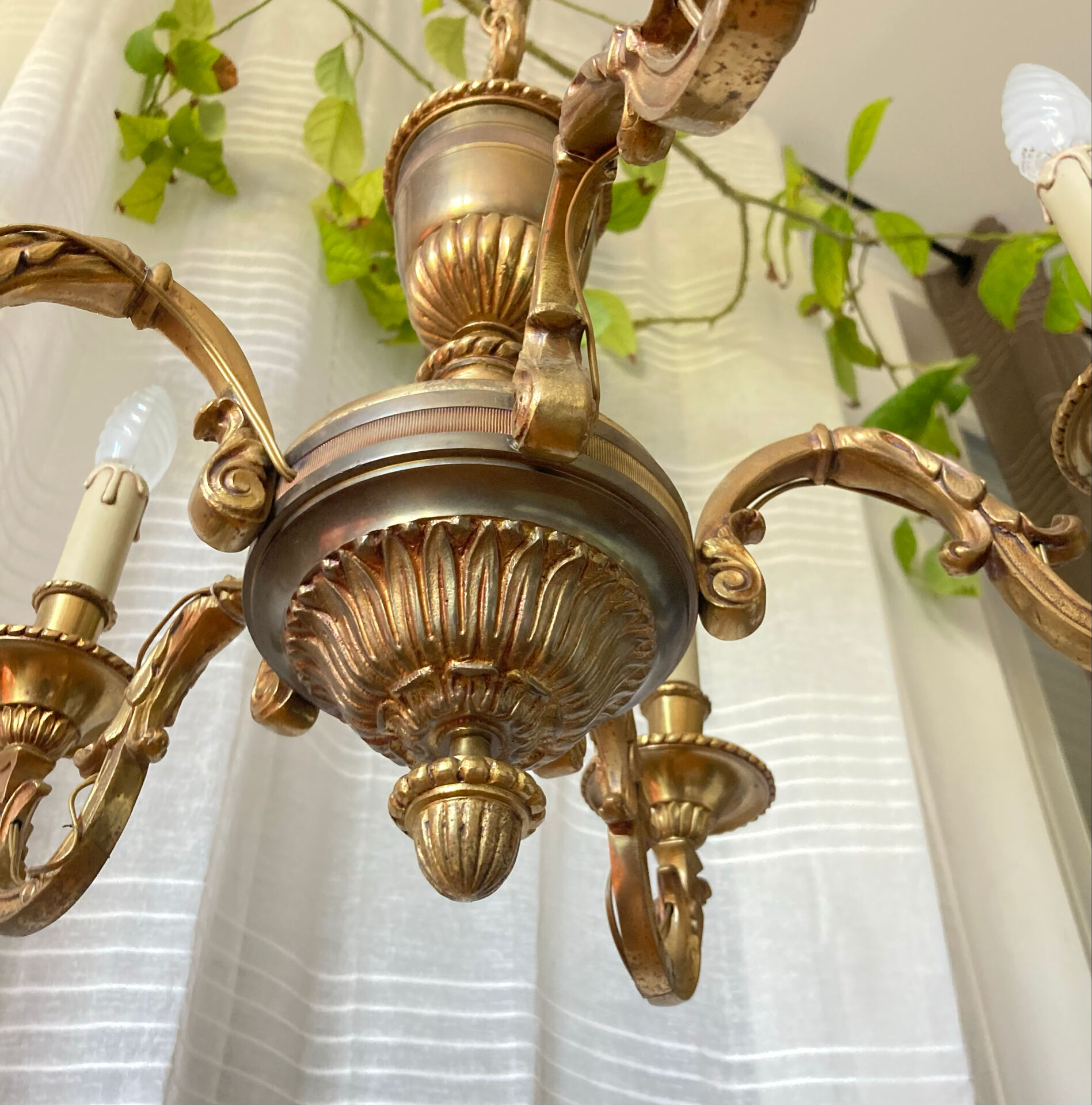 Louis XV style chandelier from the mid-20th century in solid gilded bronze.