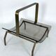 Fontana Arte, Mid-Century brass and curved glass magazine holder. Italy 1960s