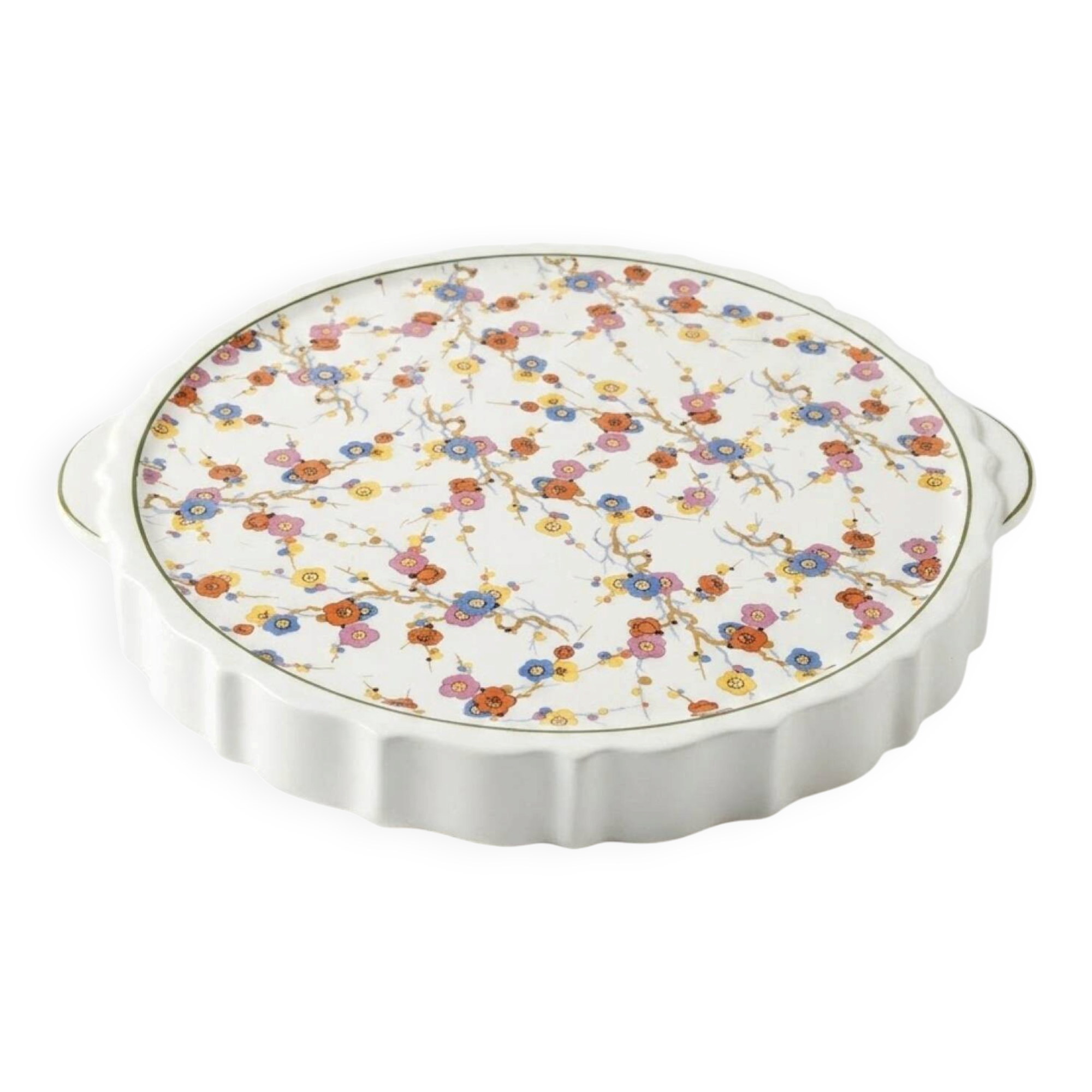 Vintage pie dish in earthenware with handles – Japanese floral pattern