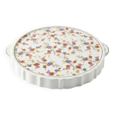 Plat à tarte vintage en faïence à anses – motif floral japonisant