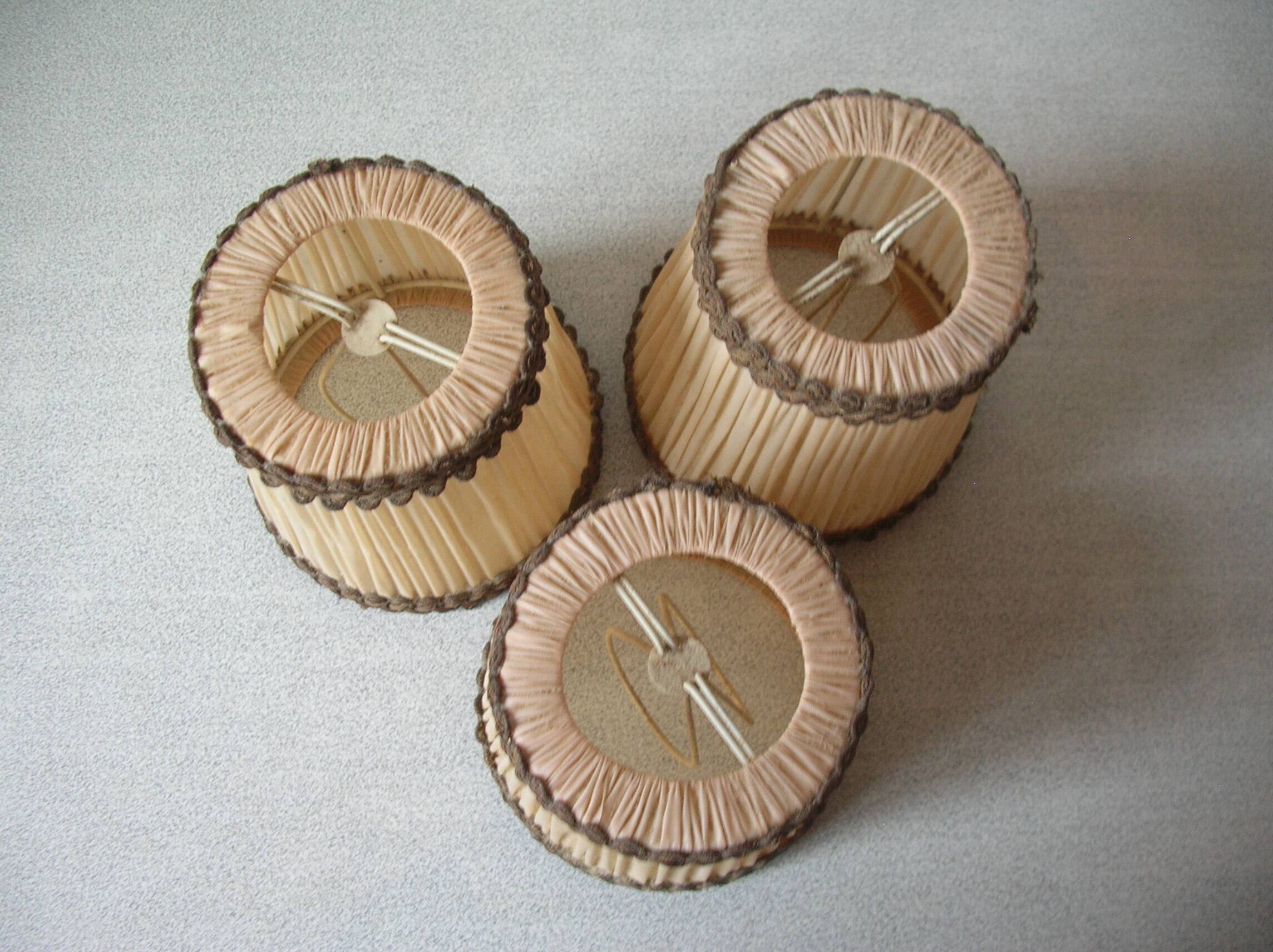 Set of 3 old pleated fabric lampshades clip-on model chandelier lamp lighting fixture n1