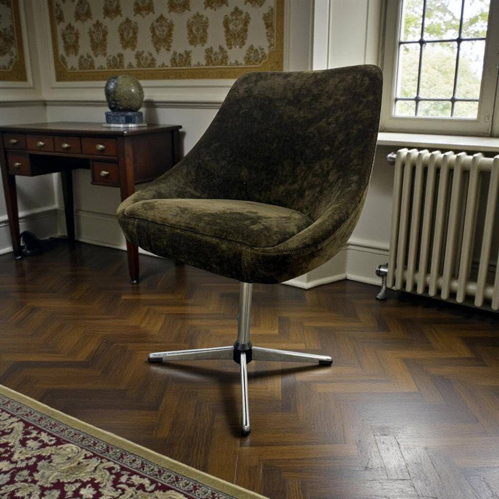 Fauteuil vintage marron sur pied étoile chromé