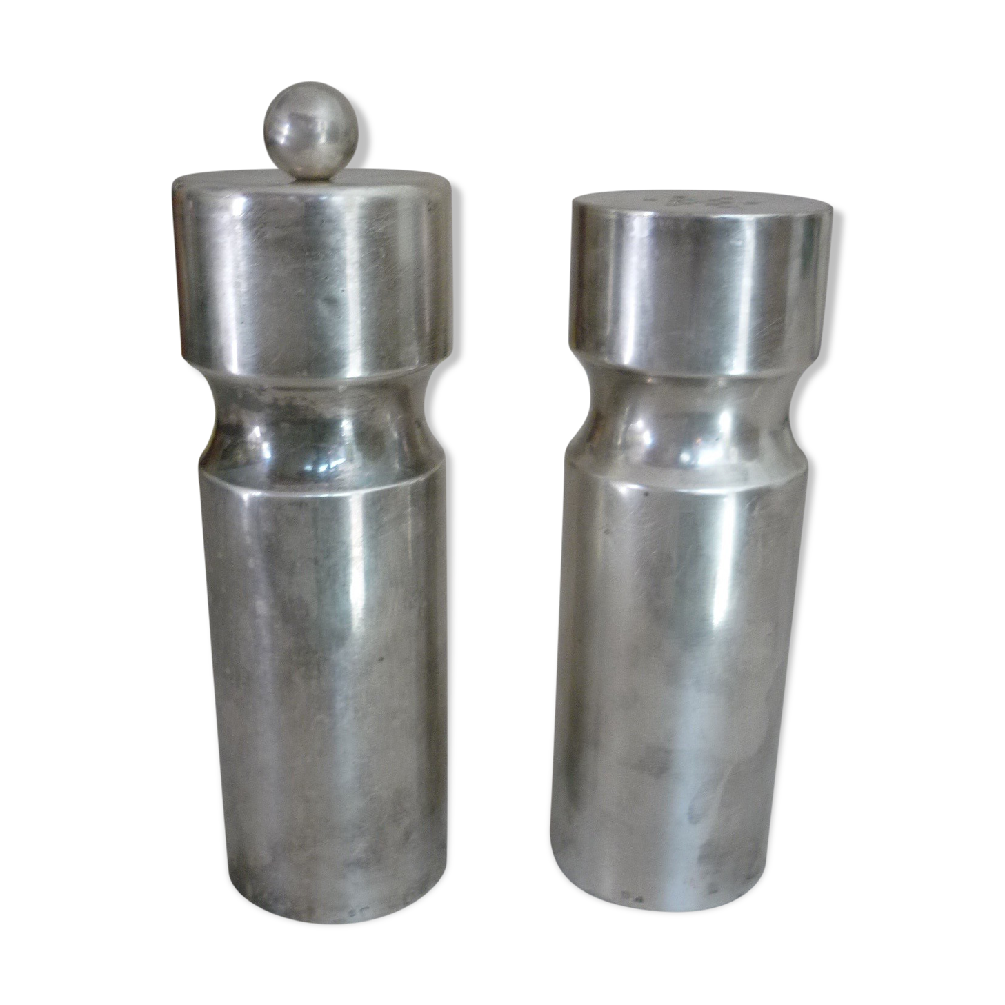 Ermetic salt and pepper shaker by Stéphane Prud'homme in silver metal