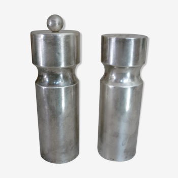 Ermetic salt and pepper shaker by Stéphane Prud'homme in silver metal