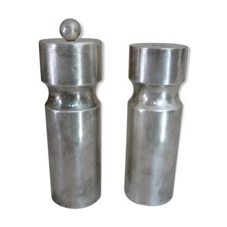 Ermetic salt and pepper shaker by Stéphane Prud'homme in silver metal