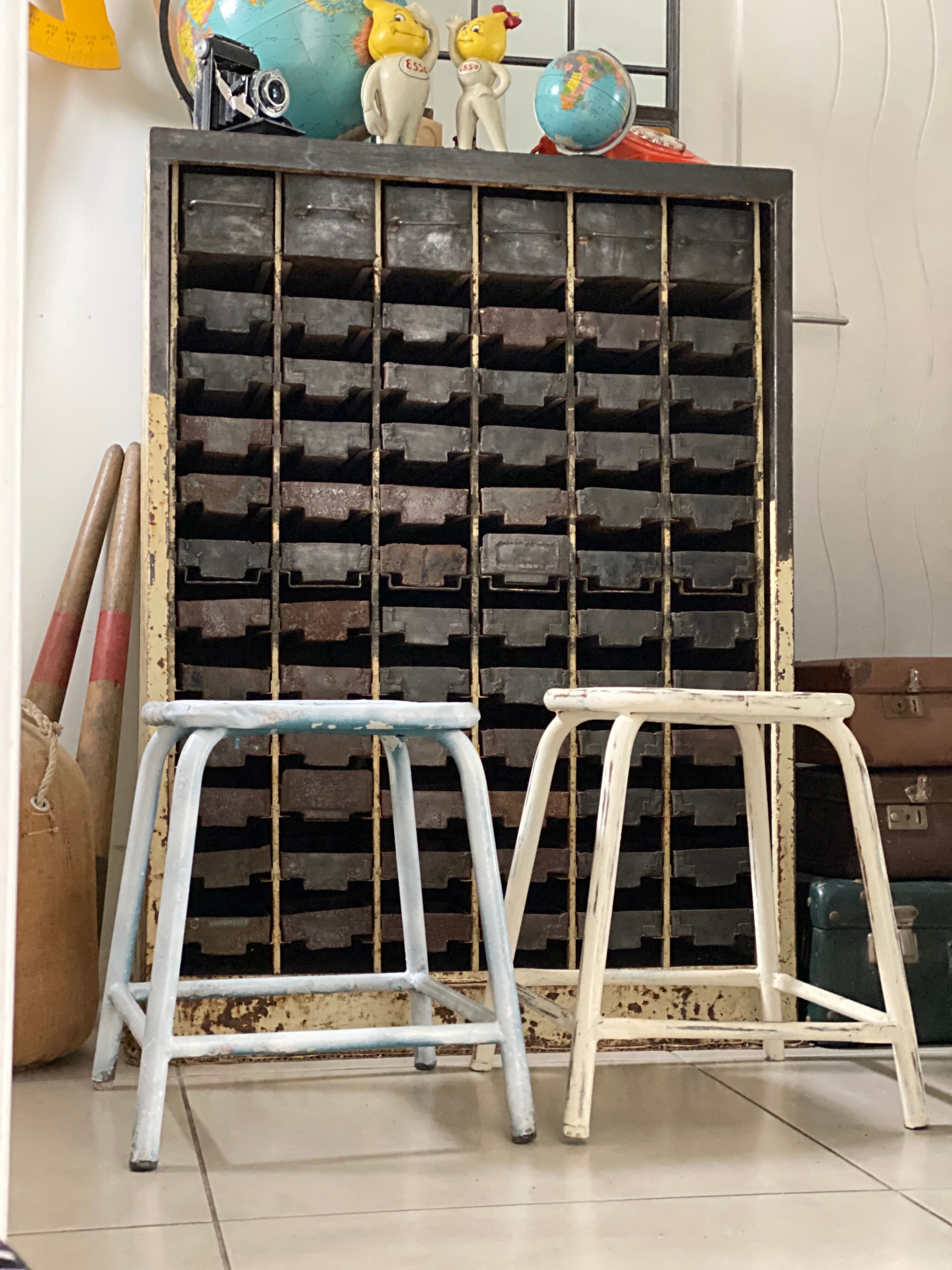 Pair of industrial workshop stools