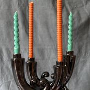 2 black ceramic candle holders