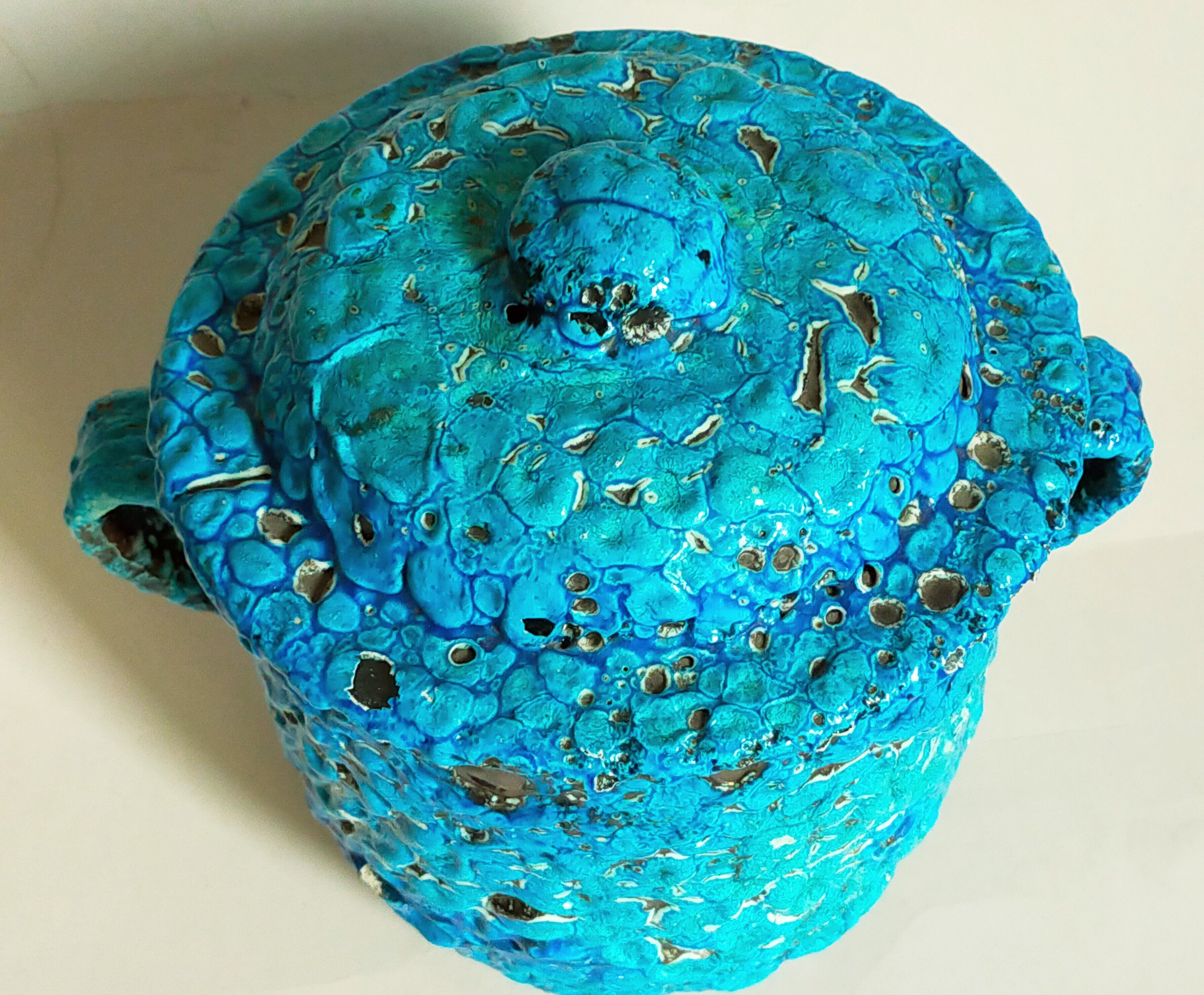 Covered ceramic pot fat-lava foam glaciers, enamels le cyclope, annecy