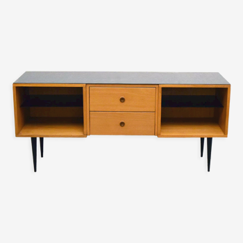 Mid-century sideboard in wood and black glass