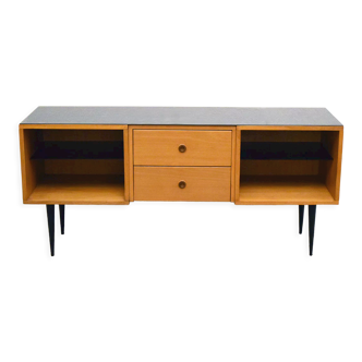 Mid-century sideboard in wood and black glass