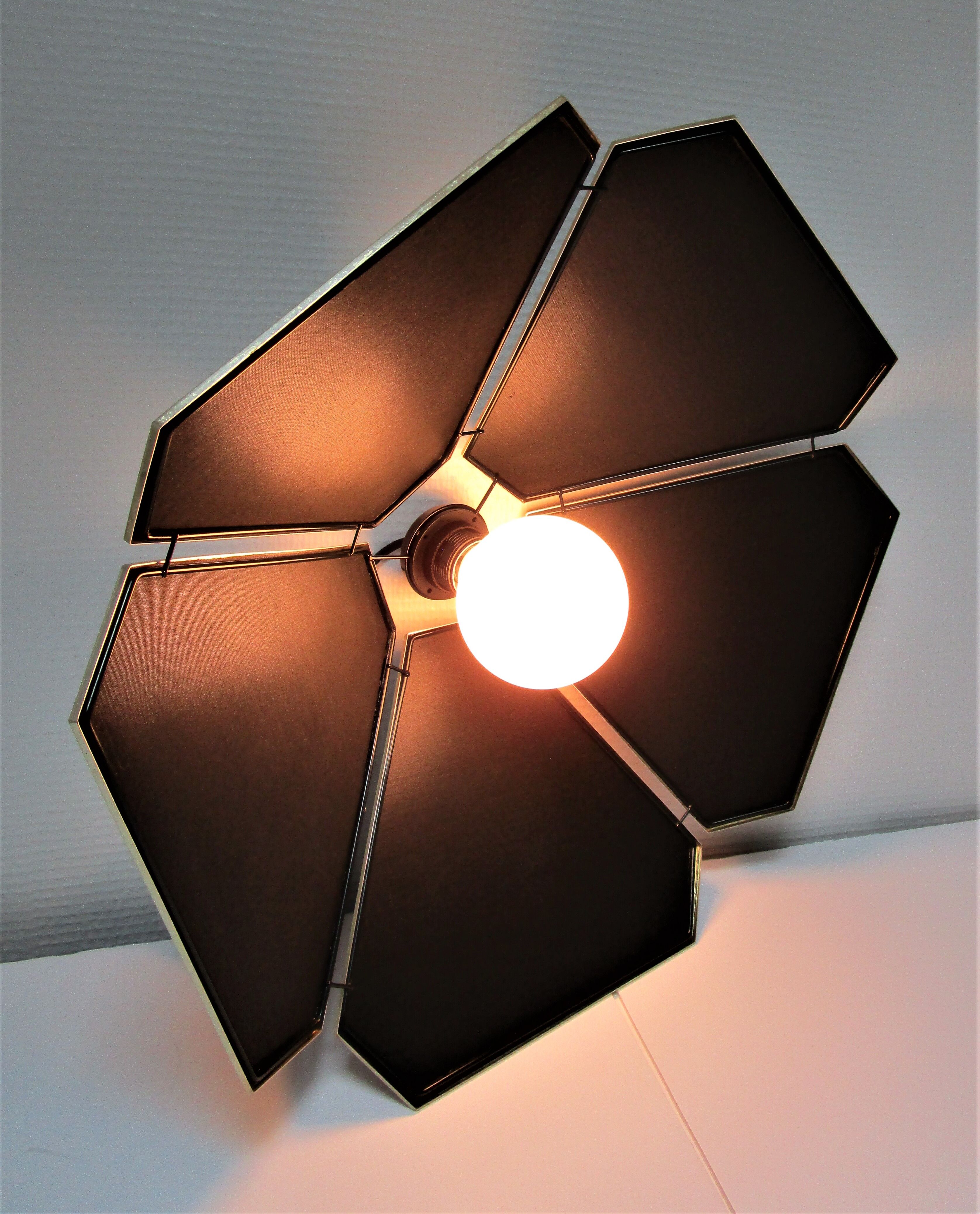 Black flower and gold hanging lamp, 80s