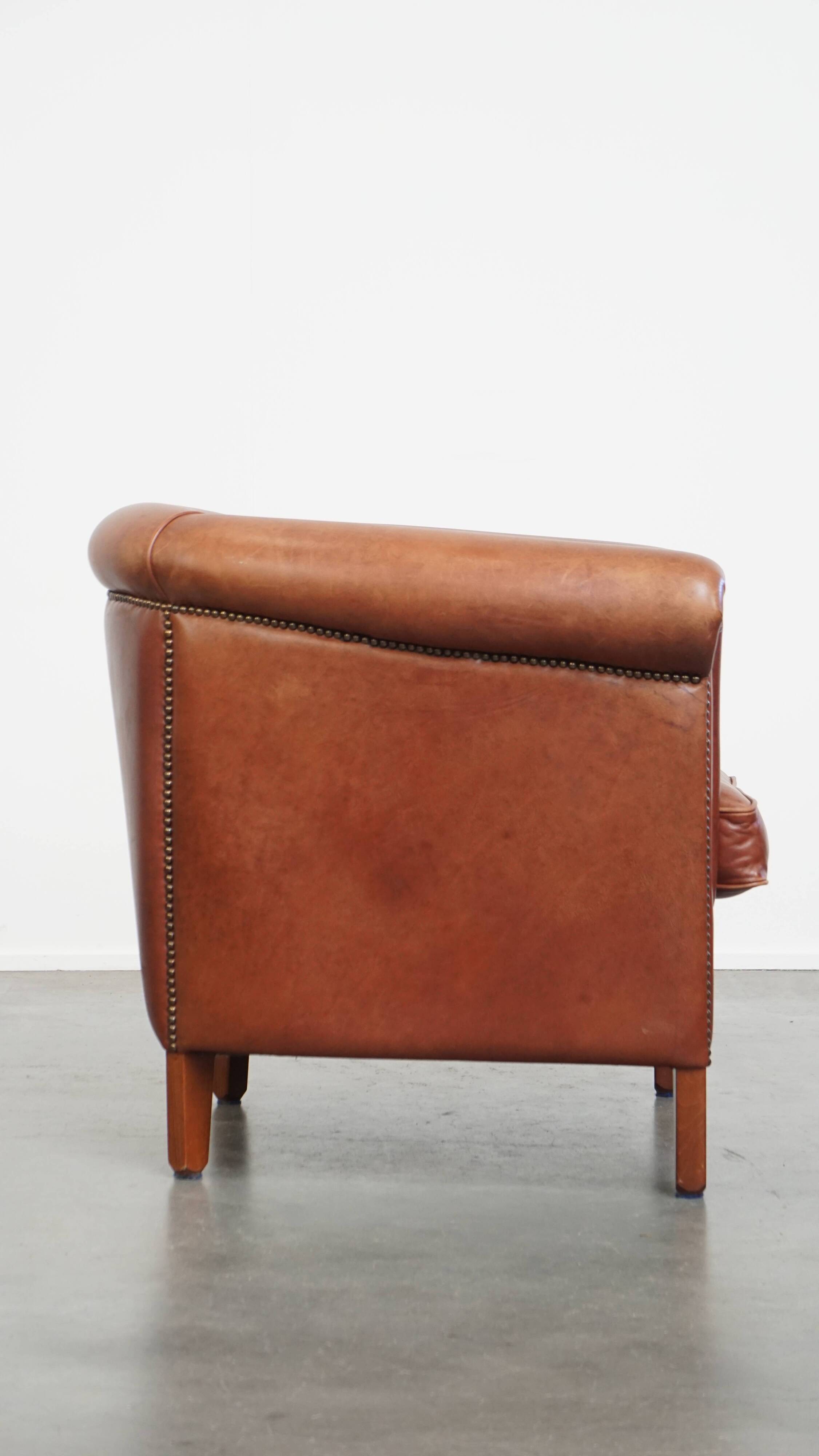 Cowhide Leather Club Armchair in a Cognac Color