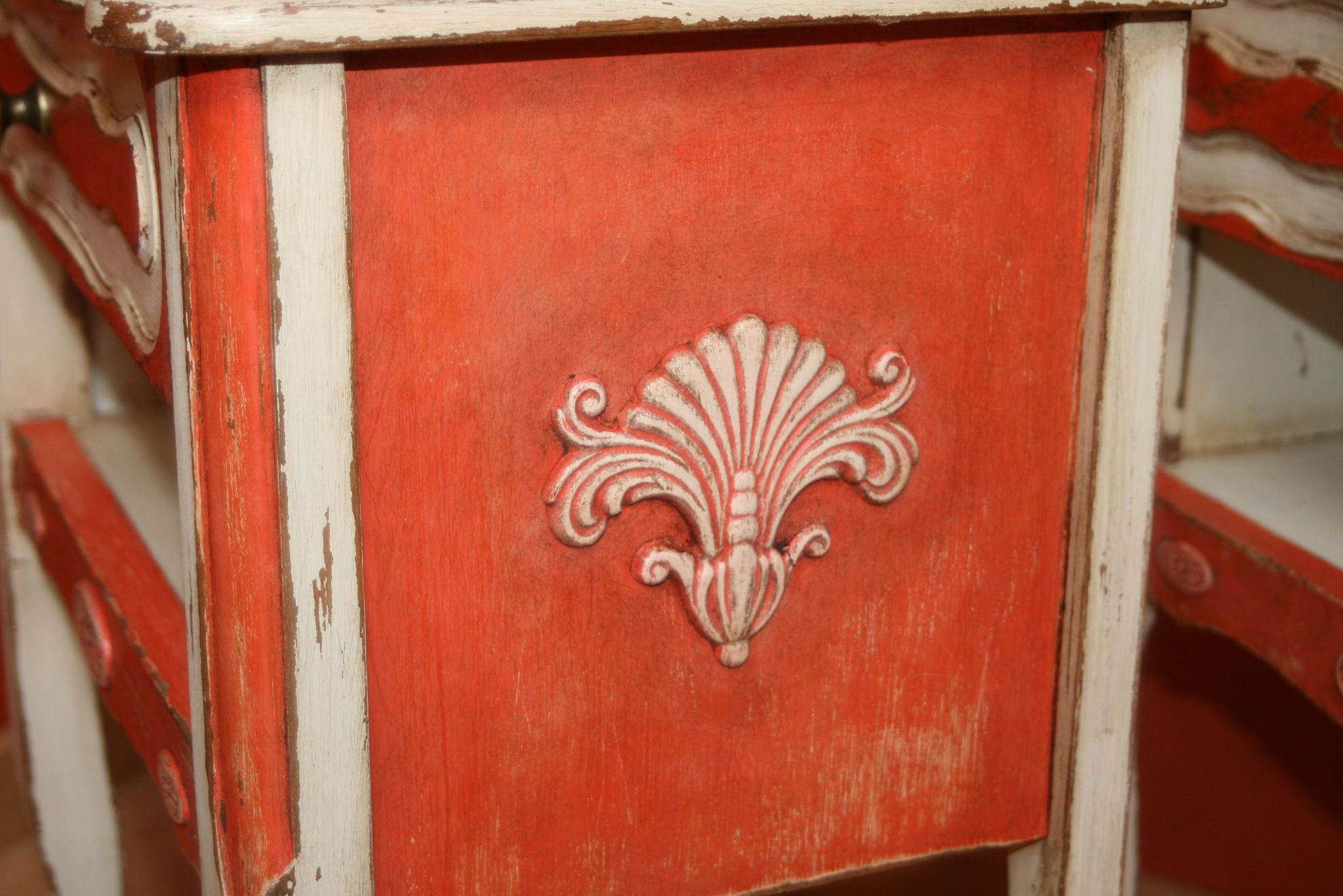 Pair of bedsides revamped red and white antique skated shabby