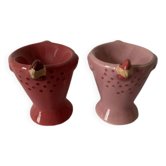 2 porcelain “hen” egg cups