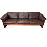 Scandinavian bench in solid teak and leather 1970