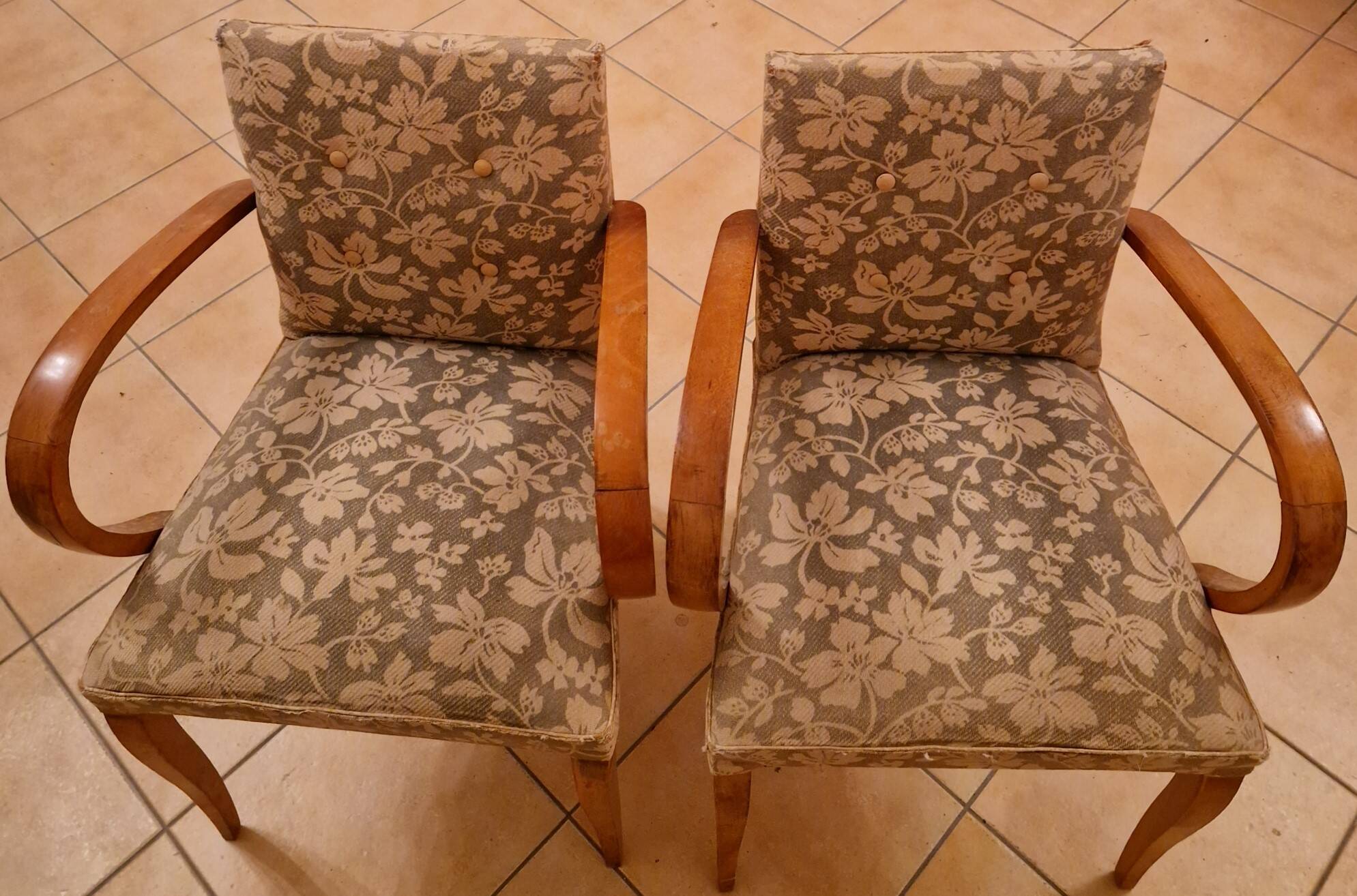 Pair of Art Deco curved wood armchairs – 1930s