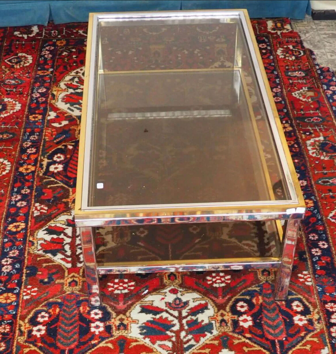 Coffee table glass chrome metal gilded