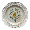 Openwork plate in fine, opaque Lunéville earthenware, flower painting dated 1887